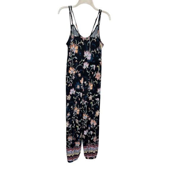 Anthropologie Luka Jumpsuit Small Black Floral Stretchy Jogger Elastic Tie Waist - Picture 3 of 14